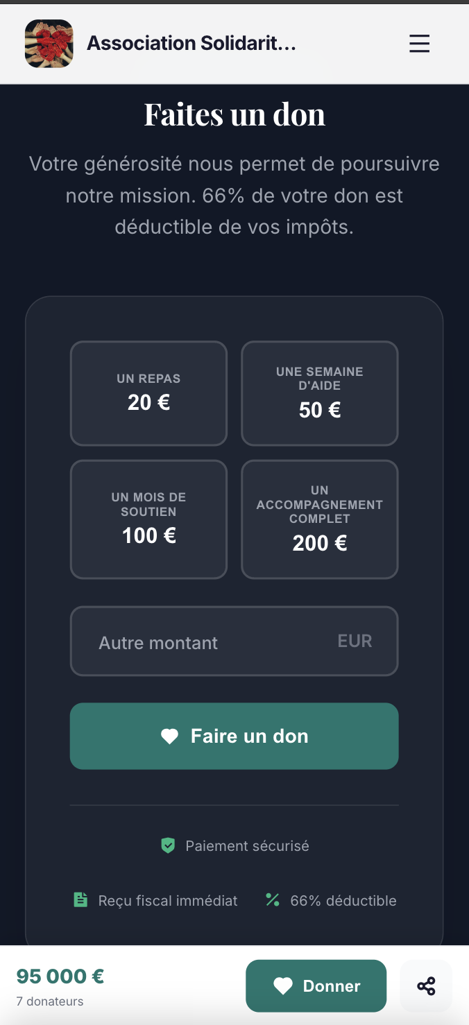 Page de don CerfApp affichée sur un téléphone